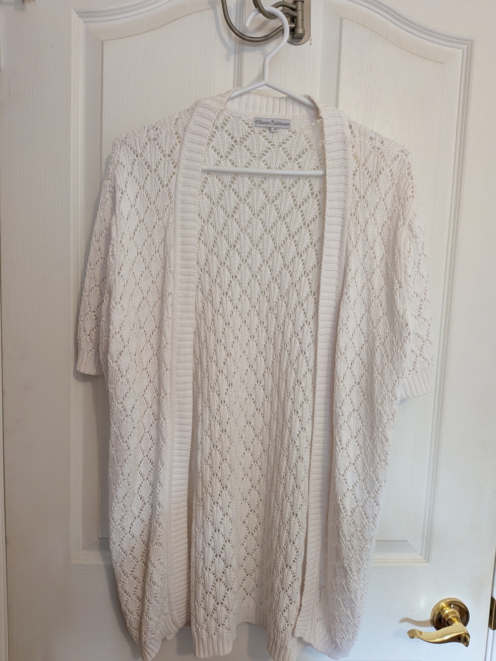 Open-Front Cream Knit Short-Sleeve Cardigan